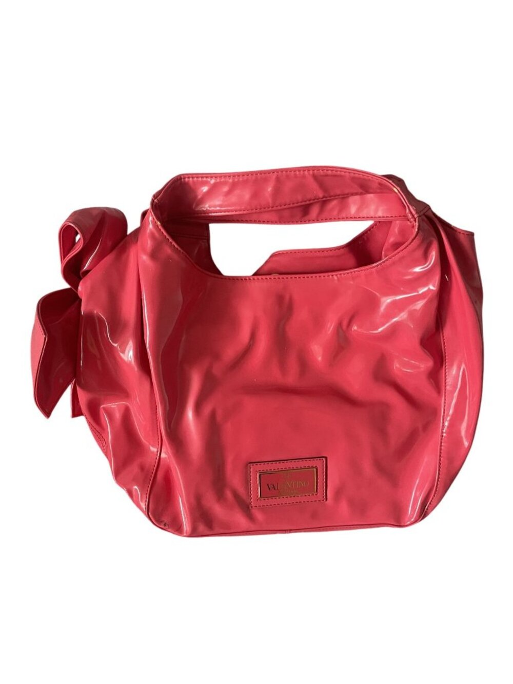 Valentino Garavani Red Patent Leather Tote With Bow Accent & Magnetic Closure